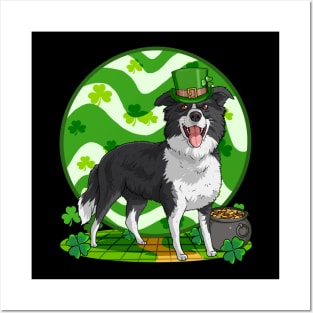 Border Collie Dog St Patricks Day Leprechaun Posters and Art